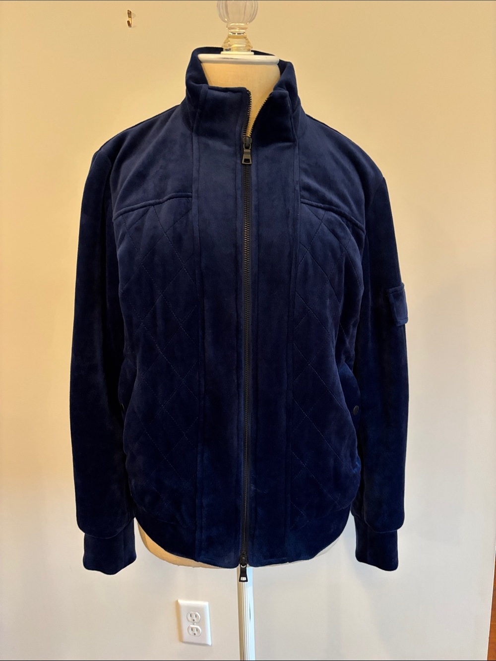 Laundry By Shelli Segal Navy Velvet Bomber Jacket
